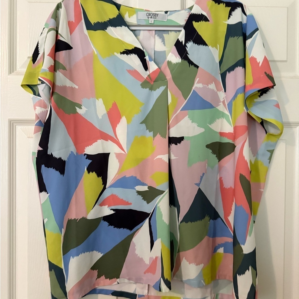 Crosby Pink and Yellow Flutter Sleeve Blouse - Picture 4 of 6